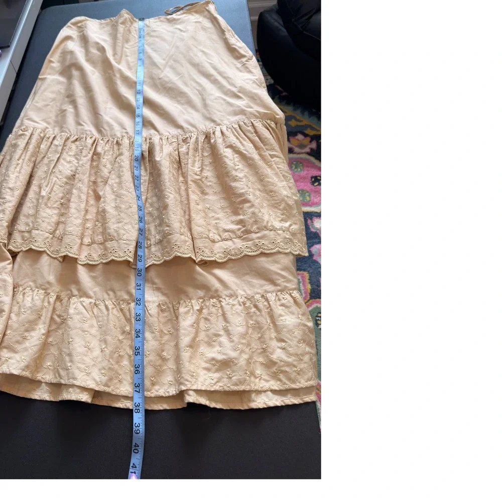 Women's Skirt Khaki‎ Embroidered Cottagecore Western Floral Tiered Broomstick 14